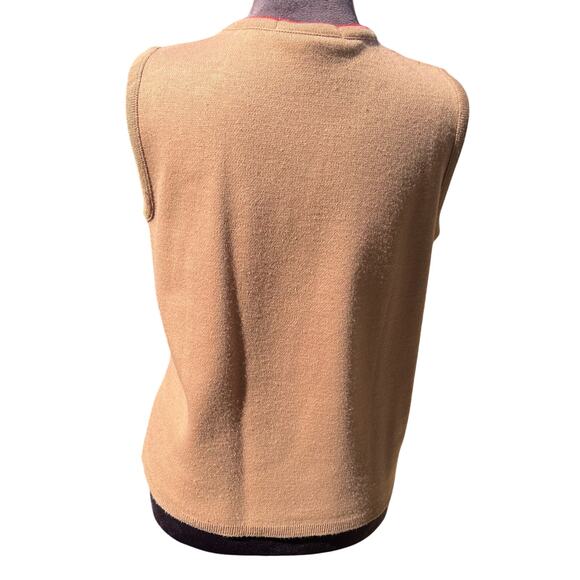 VINTAGE Argyle Karen Lessly Sweater Set Cardigan Vest  Red Cappuccino PS - Picture 4 of 7